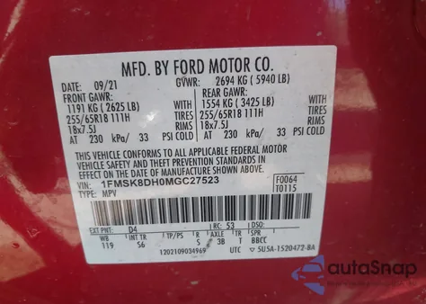 2021 Ford Explorer Xlt from USA, damaged, VIN 1FMSK8DH0MGC27523